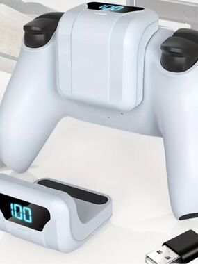 White Dual Controller Charging Dock with LED Display
